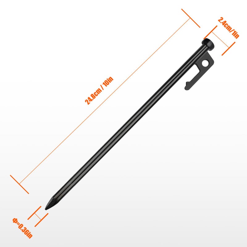 Eurmax USA 10 inch Multiuse Heavy Duty Steel Tent Stakes Tarp Pegs Camping Stakes for Outdoor Camping Canopy and tarp with 4 Ropes 10FT Length,8pcs(Black) - Image 4